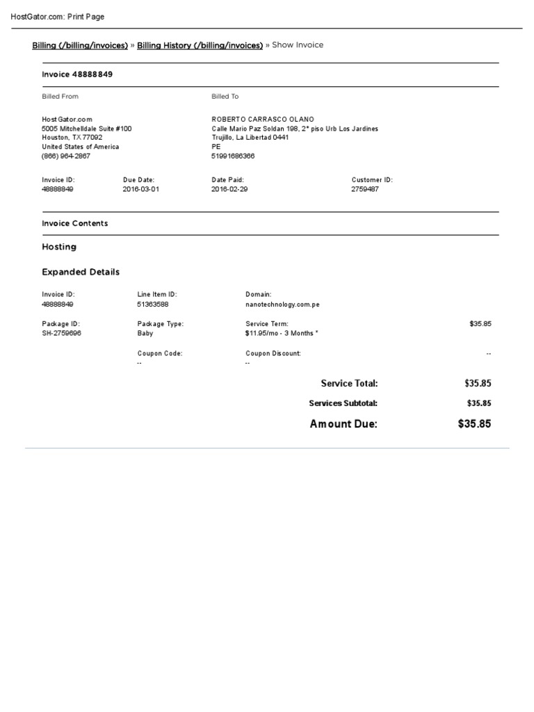 2 HostGator Invoice 48888849 | PDF
