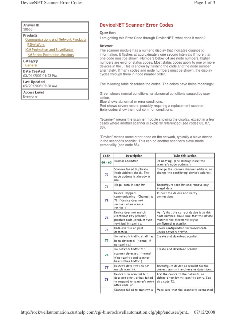 DeviceNET Scanner Error Codes | PDF | Image Scanner | Implied Warranty