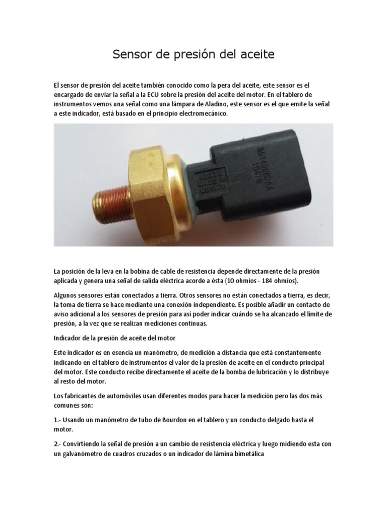 Ubicaci n Y Funci n Del Sensor De Aceite PDF Sensor Presi n