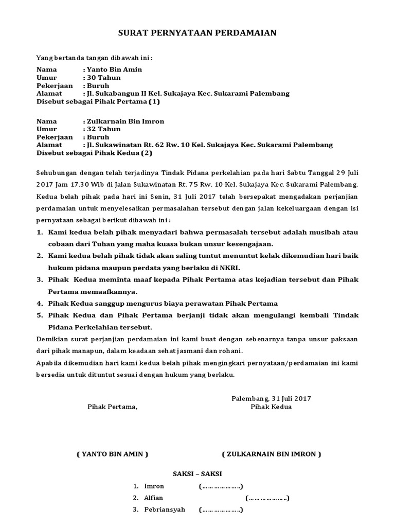 Surat Pernyataan Perdamaian