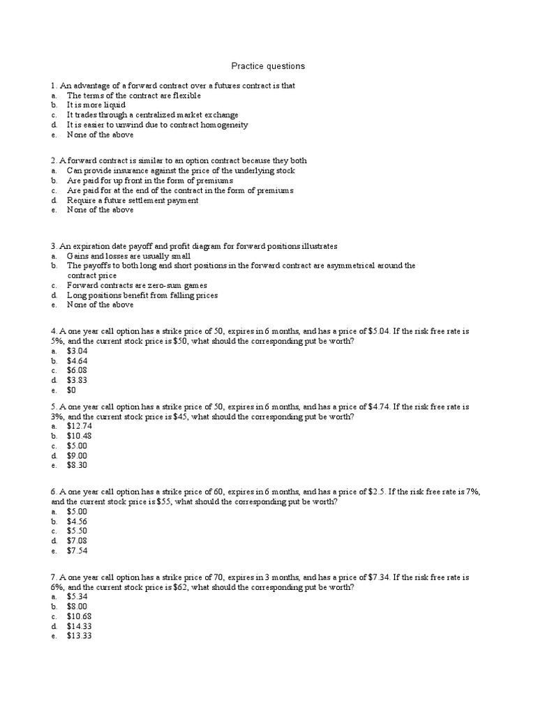 Practice Questions | PDF | Option (Finance) | Call Option