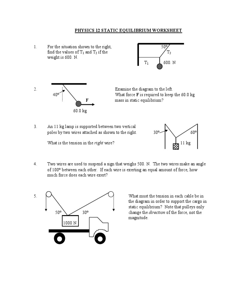 Static Equib Worksheet, PDF, Lever