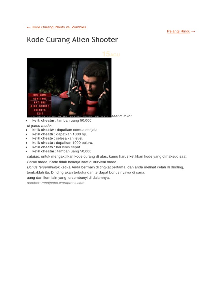 Kode Curang untuk Alien Shooter | PDF