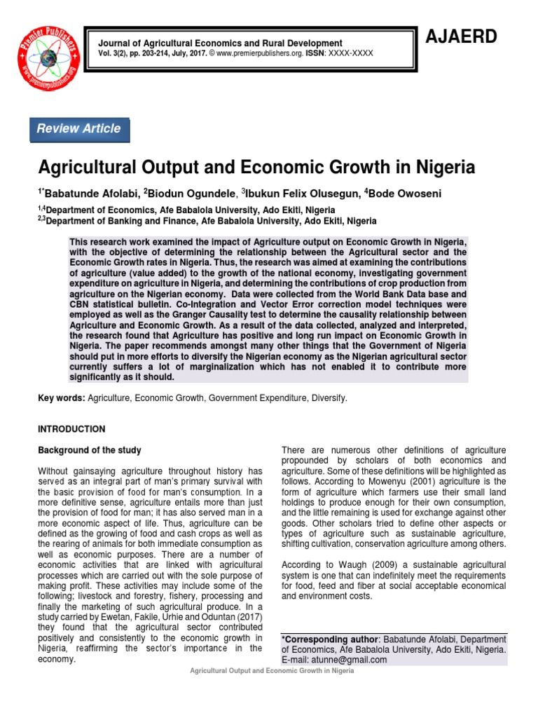 Agricultural Output and Economic Growth in Nigeria | PDF | Economic ...