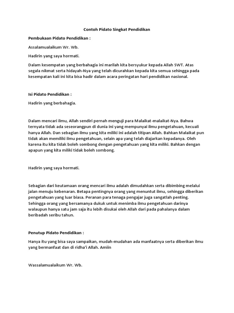 Contoh Pidato Singkat Pendidikan