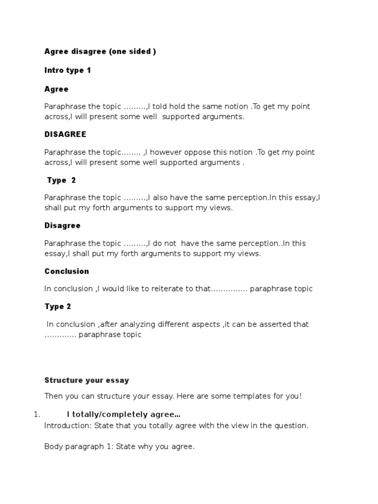 thesis line for agree and disagree