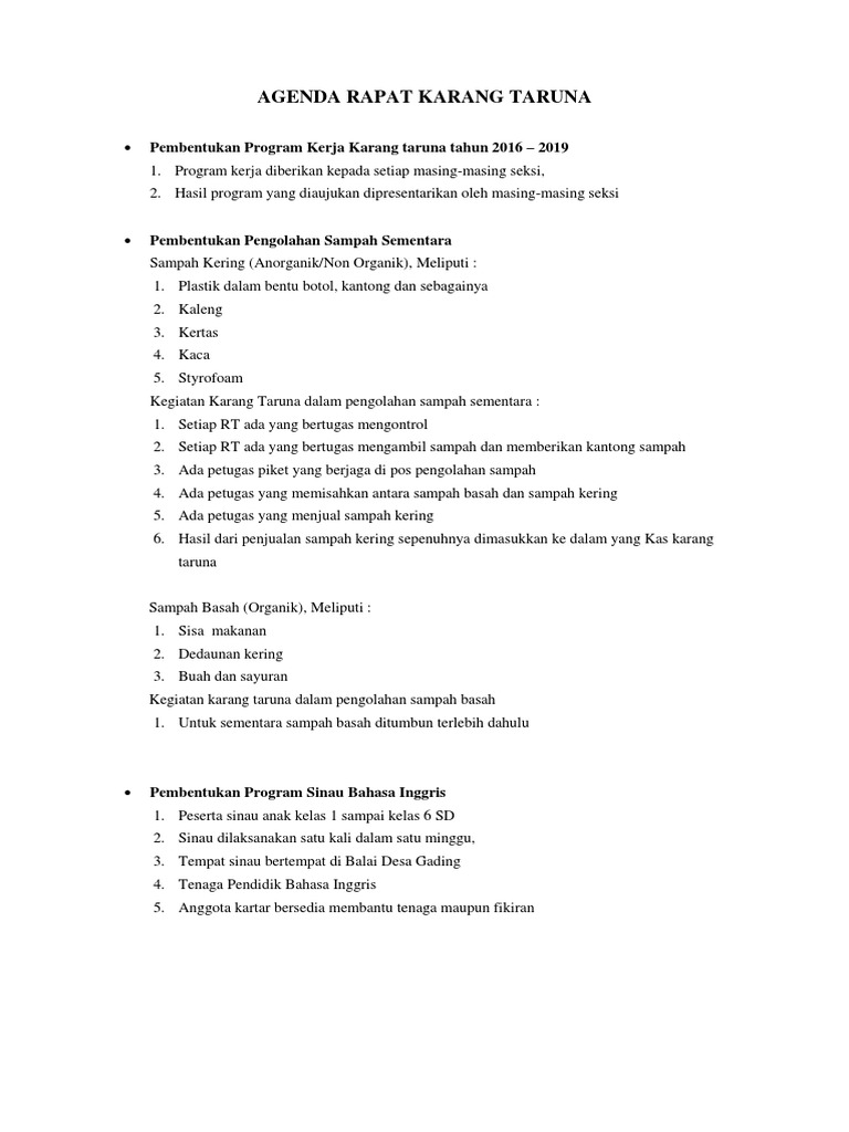 Agenda Rapat Karang Taruna | PDF