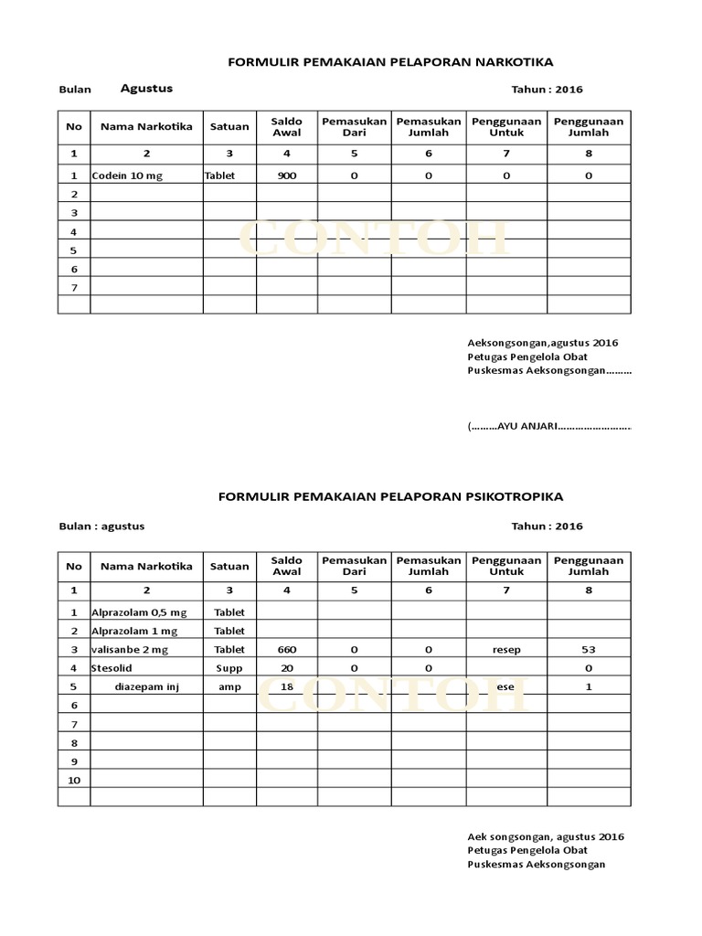 Form Laporan Narkotika Psikotropika Puskesmas 1