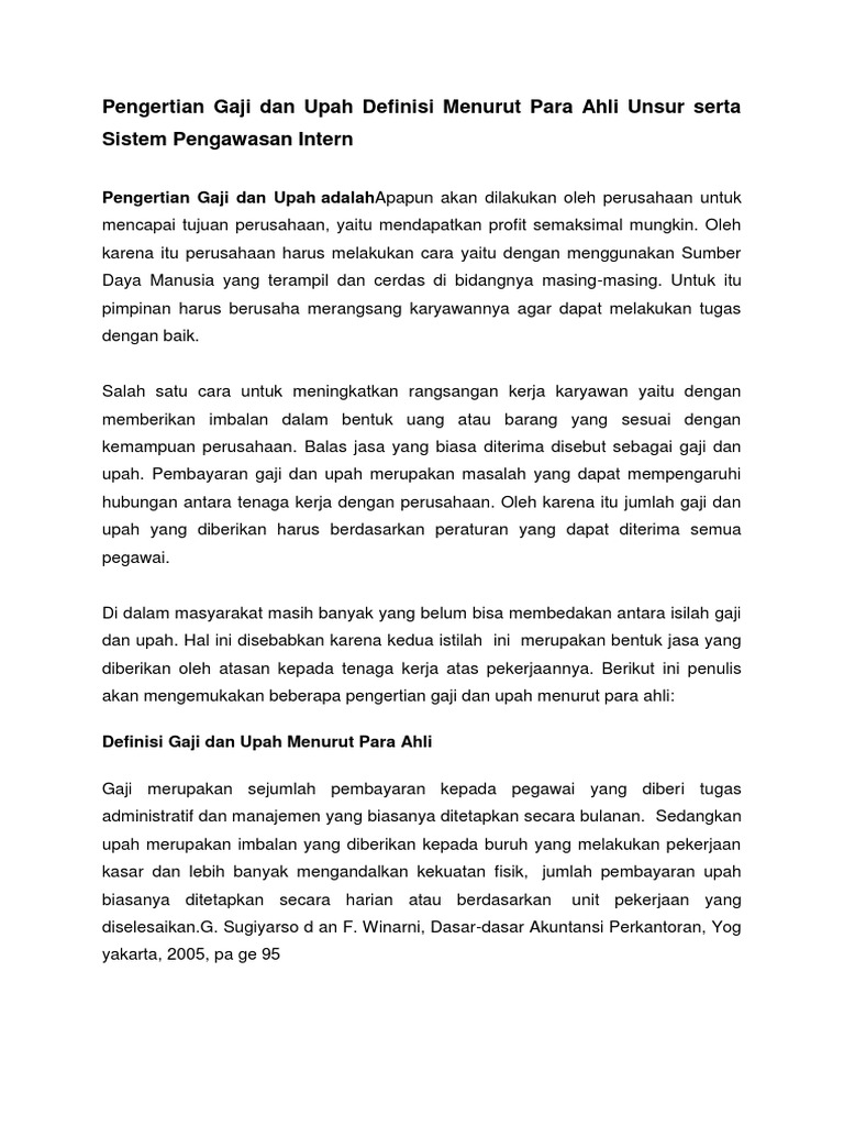 Pengertian Gaji Dan Upah Definisi Menurut Para Ahli Unsur Serta Sistem Pengawasan Intern