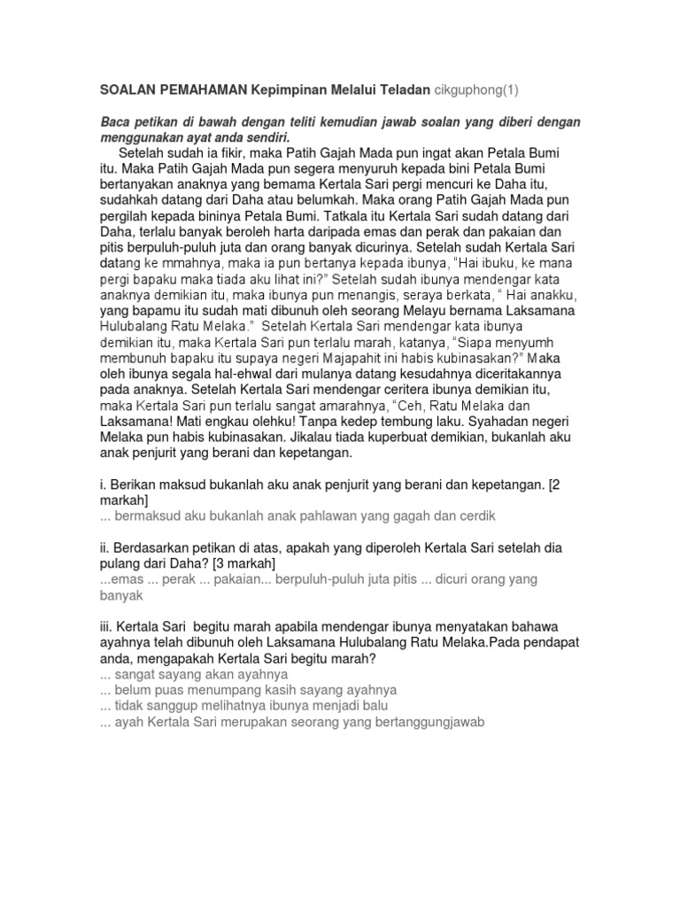 kepimpinan melalui teladan soalan