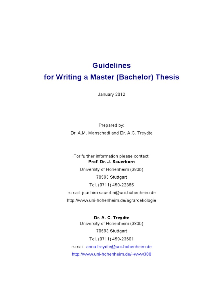 Guidelines For Writing A Master (Bachelor) Thesis: Prof. Dr. J ...
