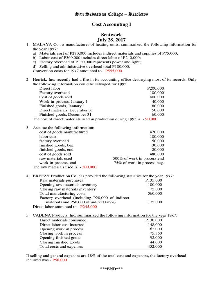 Cost Accounting I Answer Key | PDF | Cost Of Goods Sold | Corporate Jargon