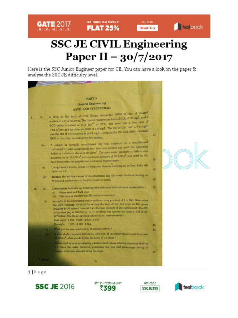 Complete SSC JE CE Analysis 2017 - Paper I & II | PDF