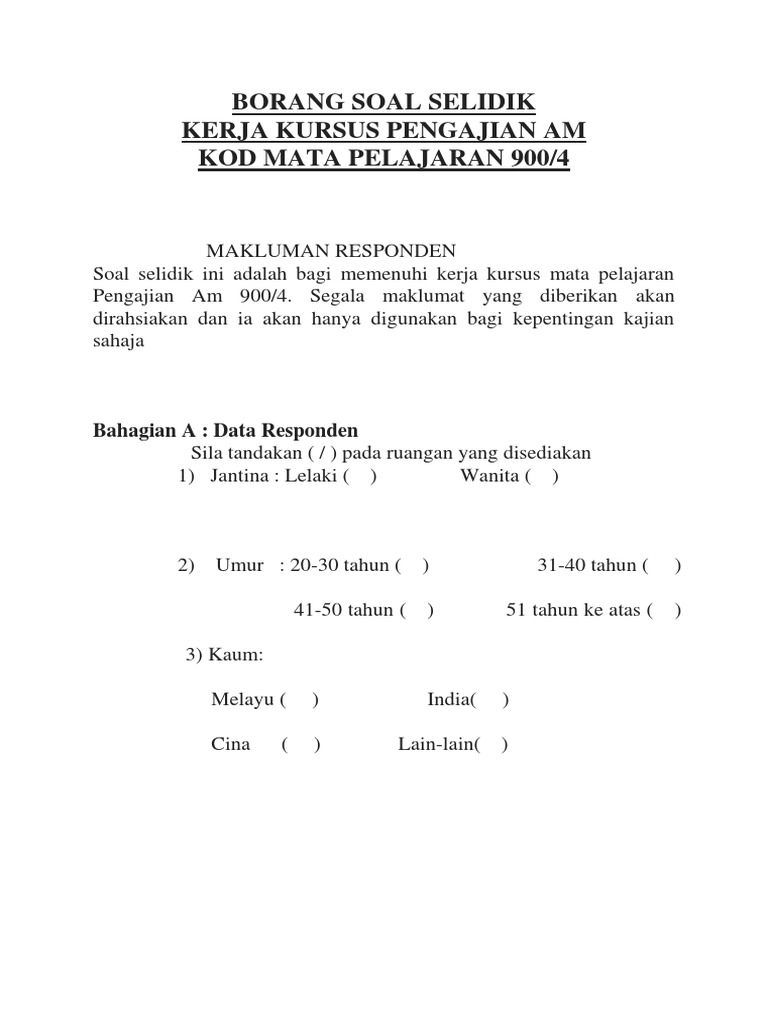 Borang Soal Selidik Perniagaan Dalam Talian Updated Pdf