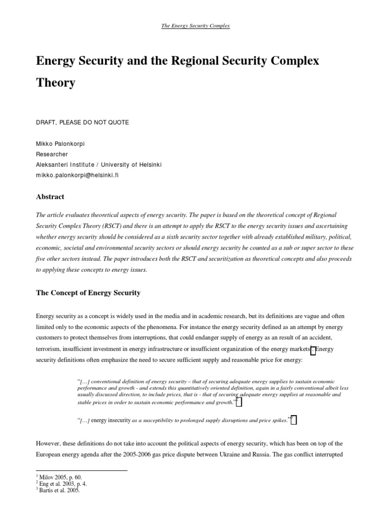 Energy Security and The Regional Security Complex Theory | PDF