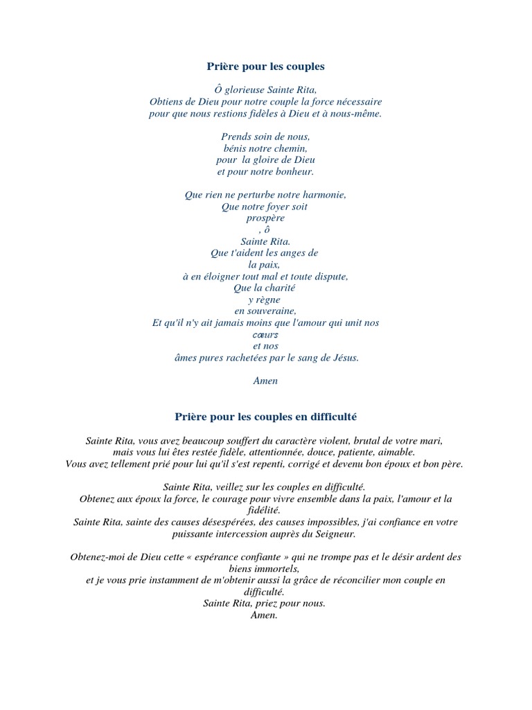 Neuvaine à Sainte Rita Pour Les Causes Désespérées Pdf Prière Pour Les Couples Ste Rita | PDF | Marie, mère de Jésus | Prière