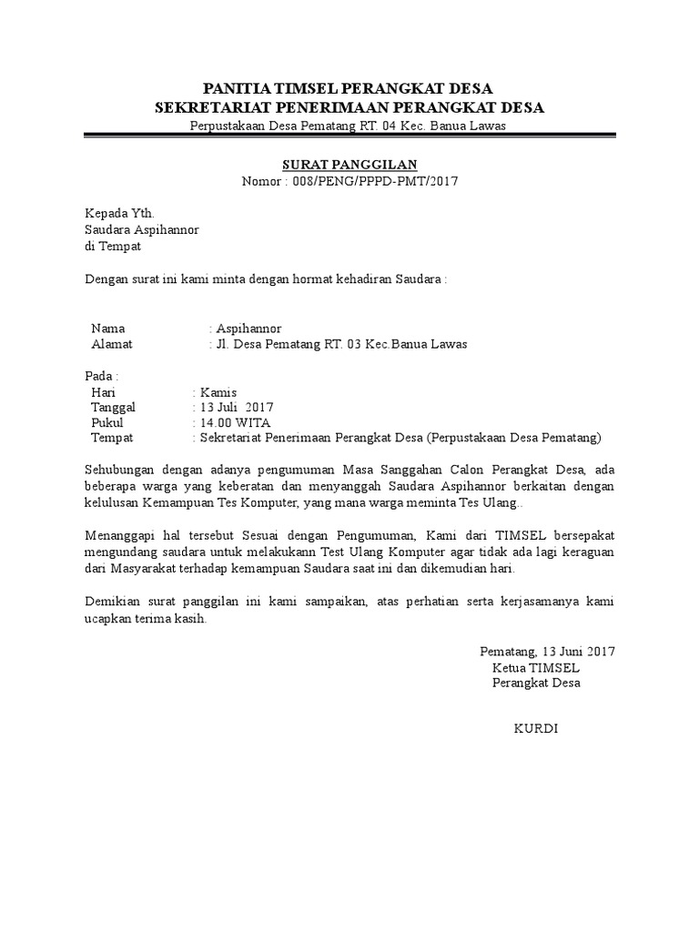Contoh Surat Panggilan Pdf