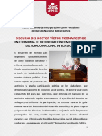 Discurso Del Doctor Víctor Ticona Postigo en Ceremonia de Incorporación Como Presidente Del Jurado Nacional de Elecciones