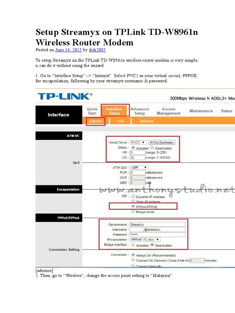Setup Streamyx On TPLink TD | PDF | Wi Fi | Wireless Access Point