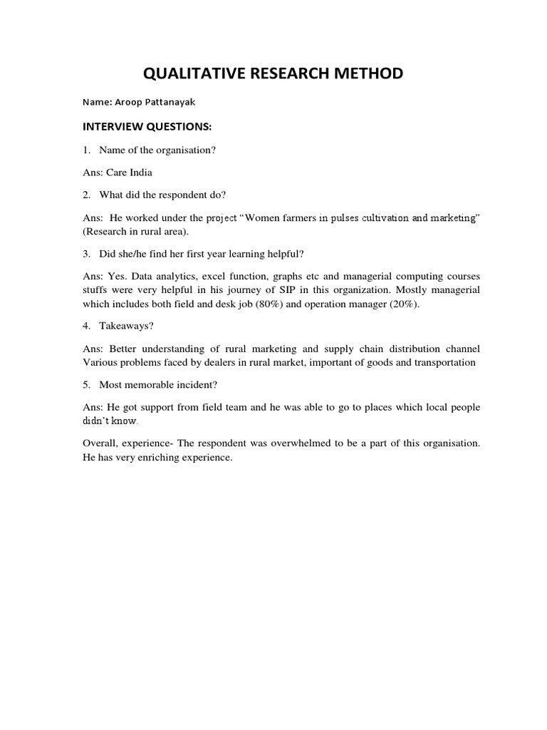 Qualitative Research Method: Interview Questions | PDF | Agriculture ...