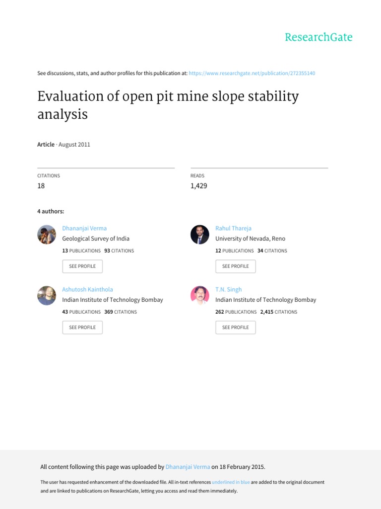 Evaluation of Open Pit Mine Slope Stability Analysis - Verma Dkk. | PDF ...