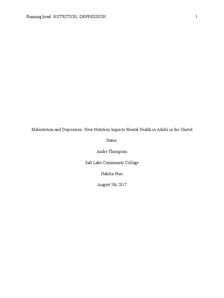 Nutrition and Depression 1 | PDF | Major Depressive Disorder | Tryptophan