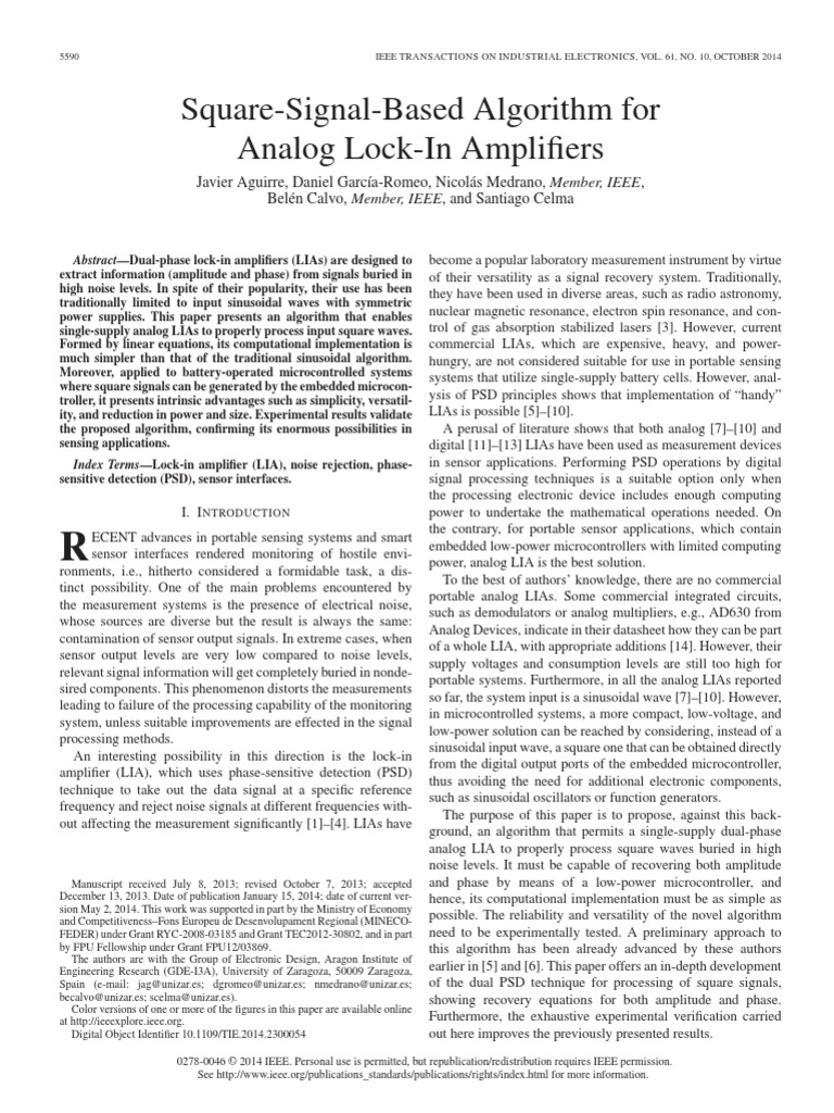 (2014) Square-Signal-Based Algorithm For Analog Lock-In Ampli Ers | PDF ...