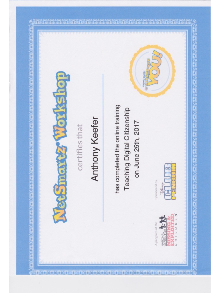 Netsmartz Teaching Digital Citizenship Certificate PDF
