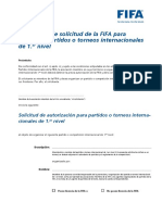 Formulario de Solicitud de La FIFA para Organizar Partidos o Torneos Internacionales de 1. Nivel