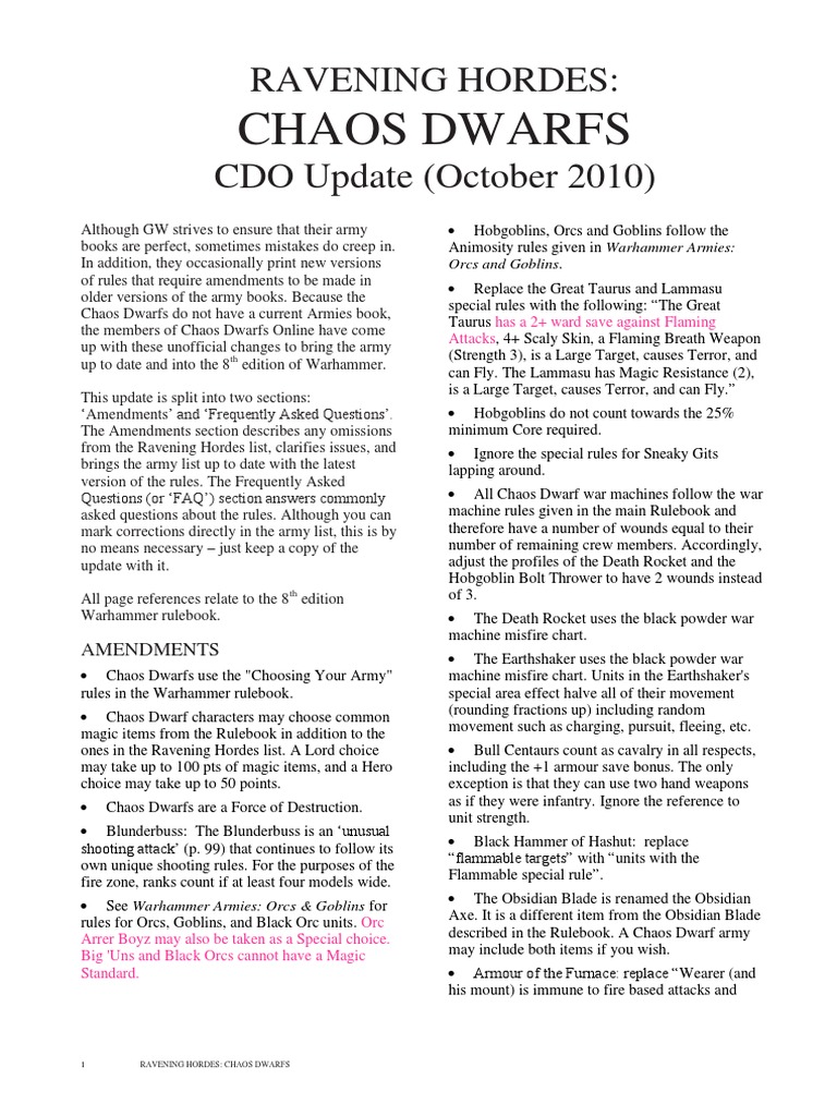 Chaos Dwarfs FAQ and Amendments | PDF | Campaign Settings | Fantasy