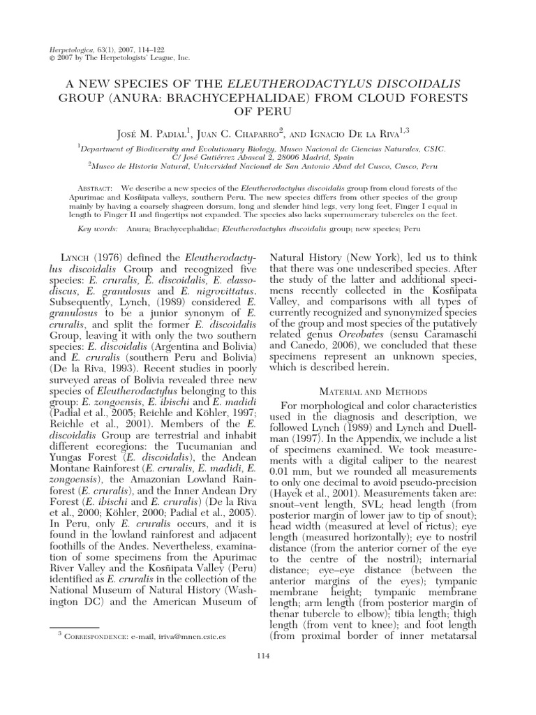 2007 Oreobates Lehri Padial Etal PDF Anatomical Terms Of Location Toe