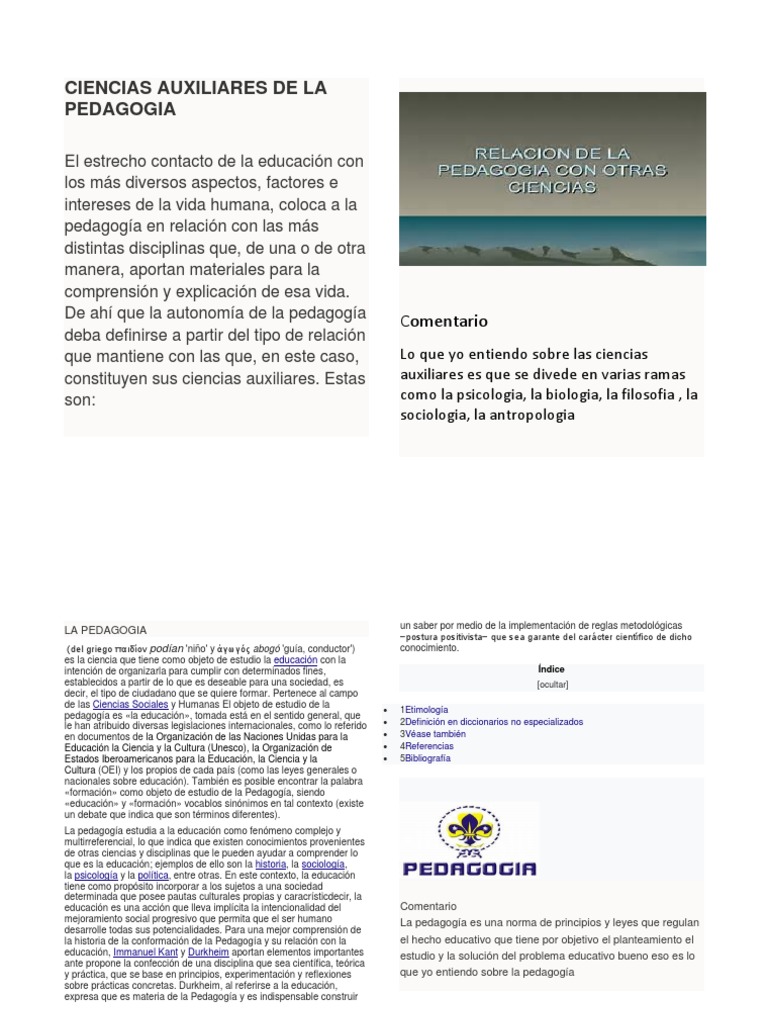 Ciencias Auxiliares de La Pedagogia Pedagogía Cognición