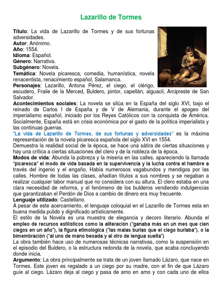 Personajes y crítica en Lazarillo de Tormes | PDF | Novelas