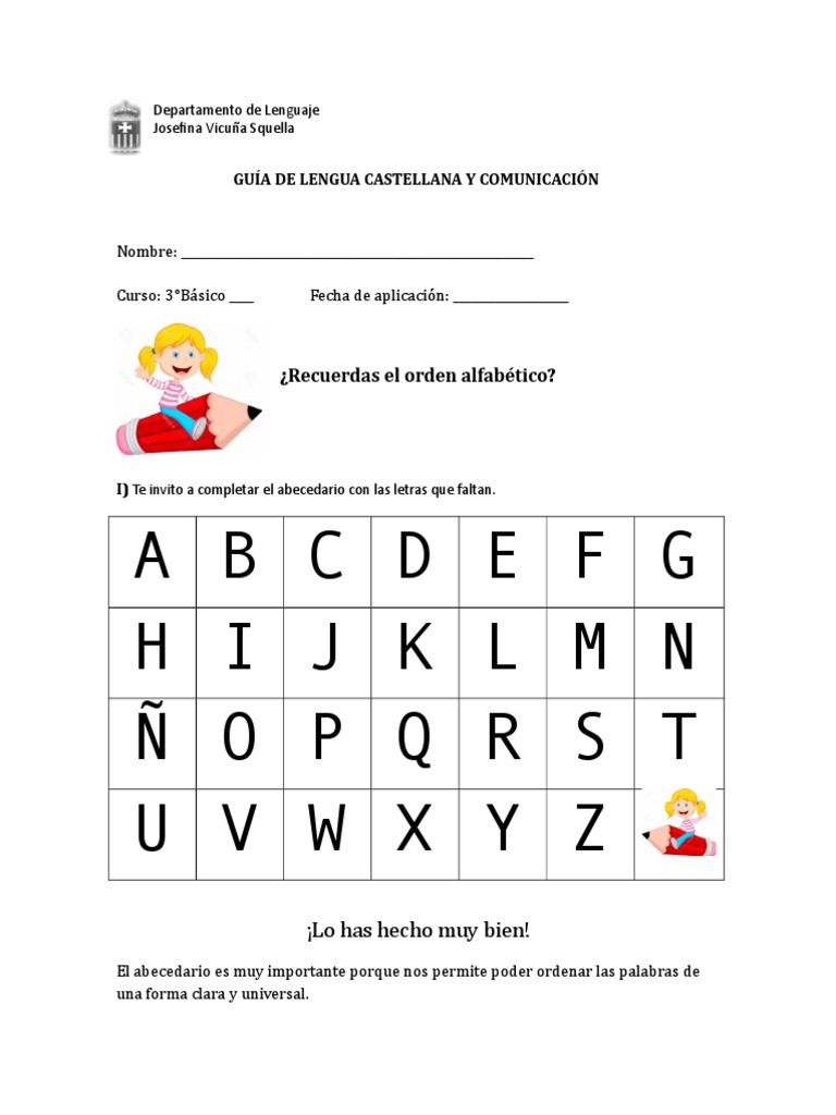 Guía Orden Alfabético 3ro (Respuestas) PDF Alfabeto