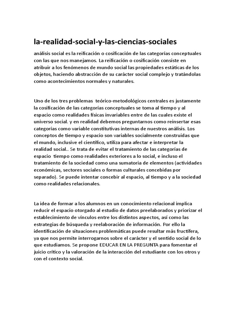 La realidad social en ciencias sociales | PDF | Science | Conocimiento