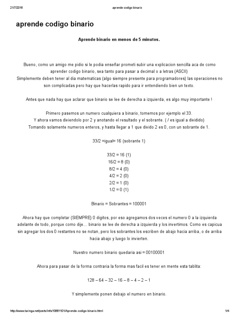 Aprende Codigo Binario | PDF | Notación | Enseñanza de matemática