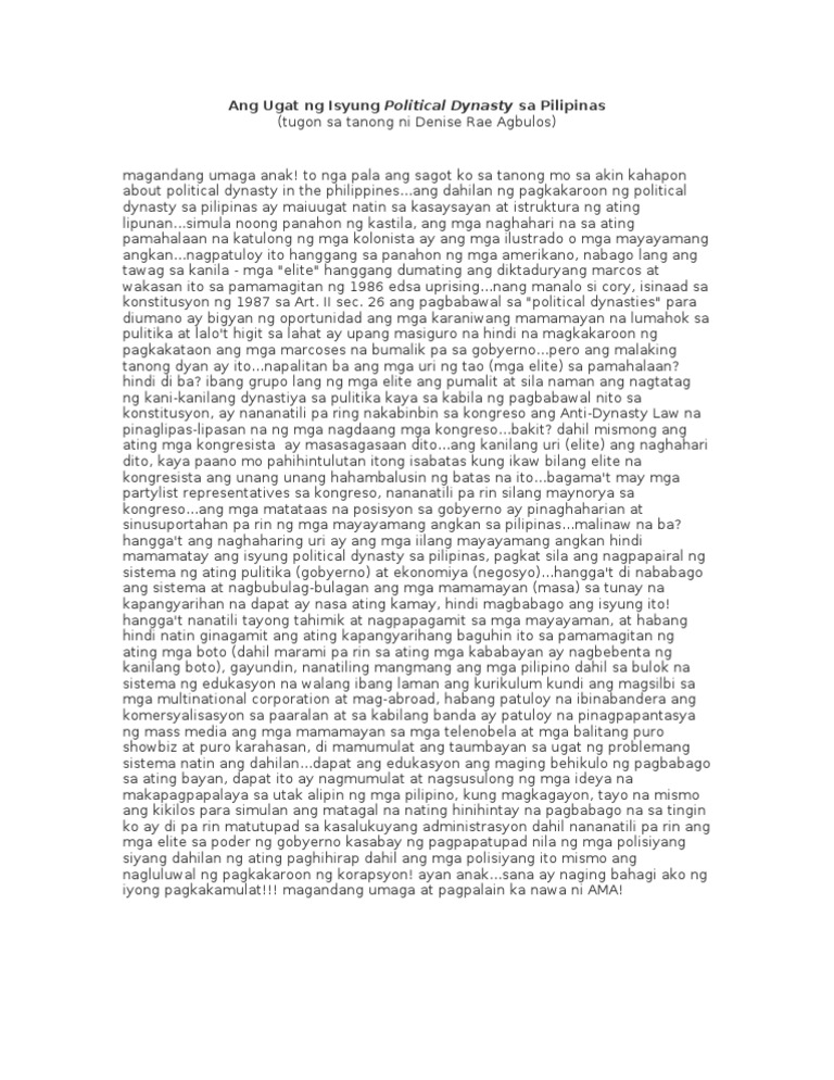 Ang Ugat NG Isyung Political Dynasty Sa Pilipinas  PDF