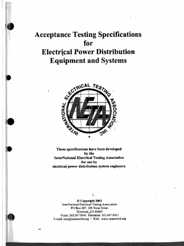 NETA Acceptance Testing Spec For Electrical Power Dist Eqpt & Systems