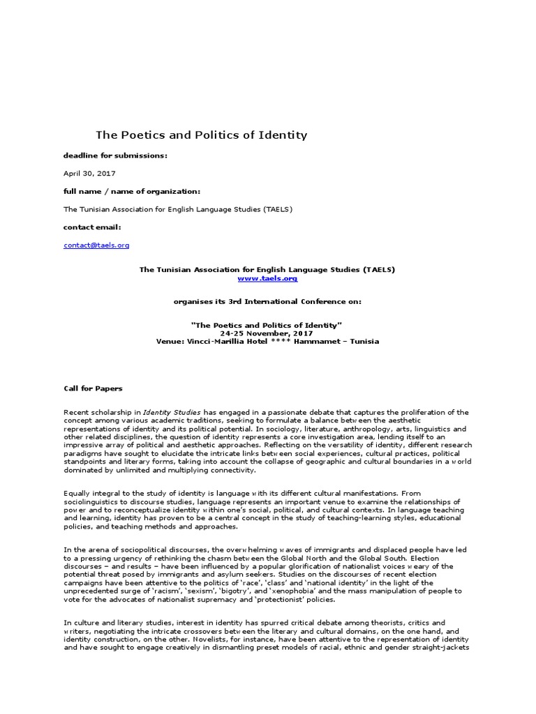 CFP Identity and Cultural Diversity | PDF | Identity (Social Science ...