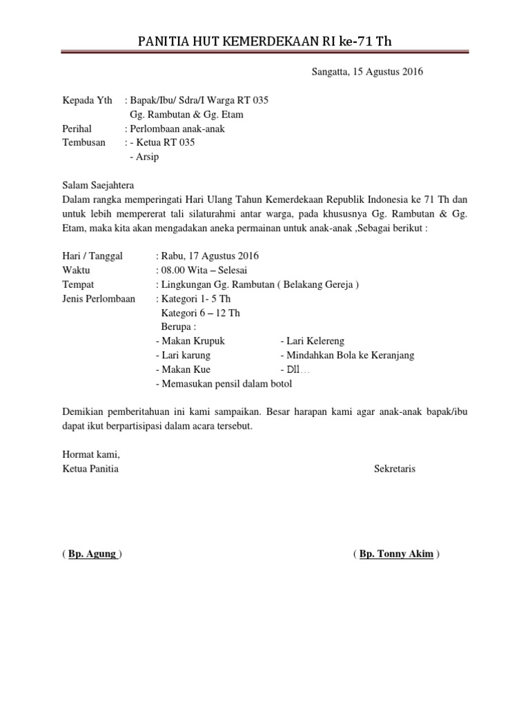 Surat Undangan 17 Agustus 2016