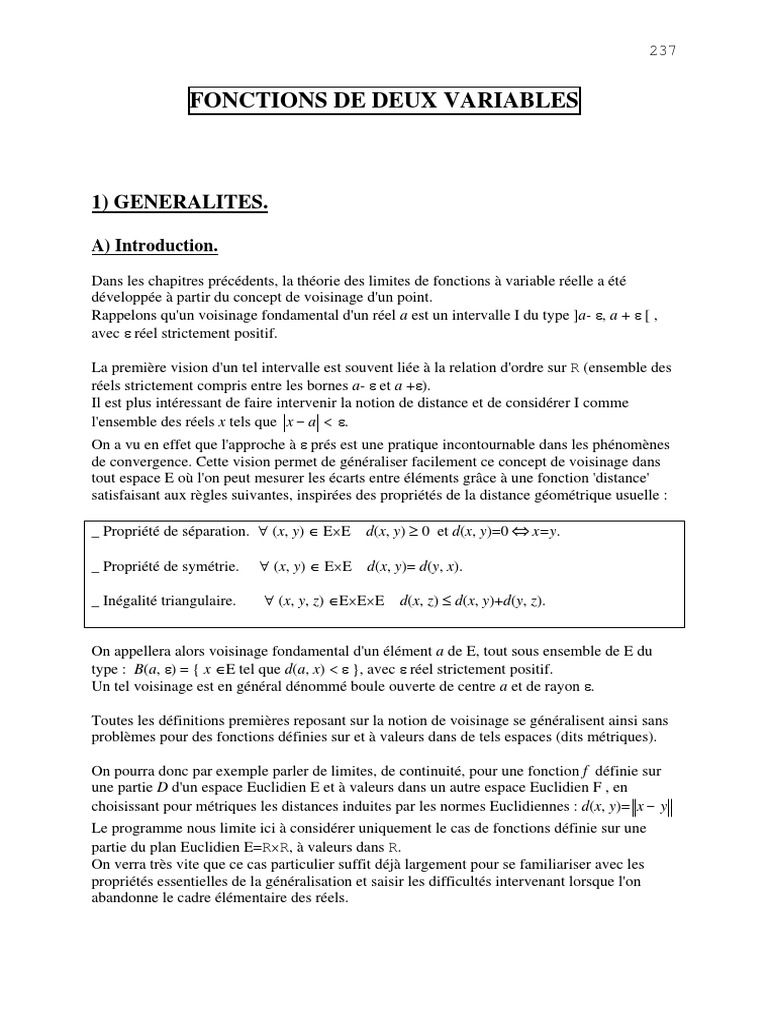Fonctions de deux variables en maths PDF Limite (mathématiques — free download