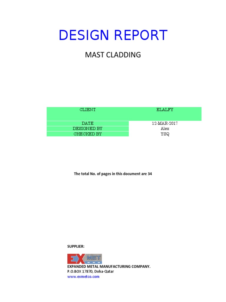 Design Report for Mast Cladding System | PDF | Bending | Screw