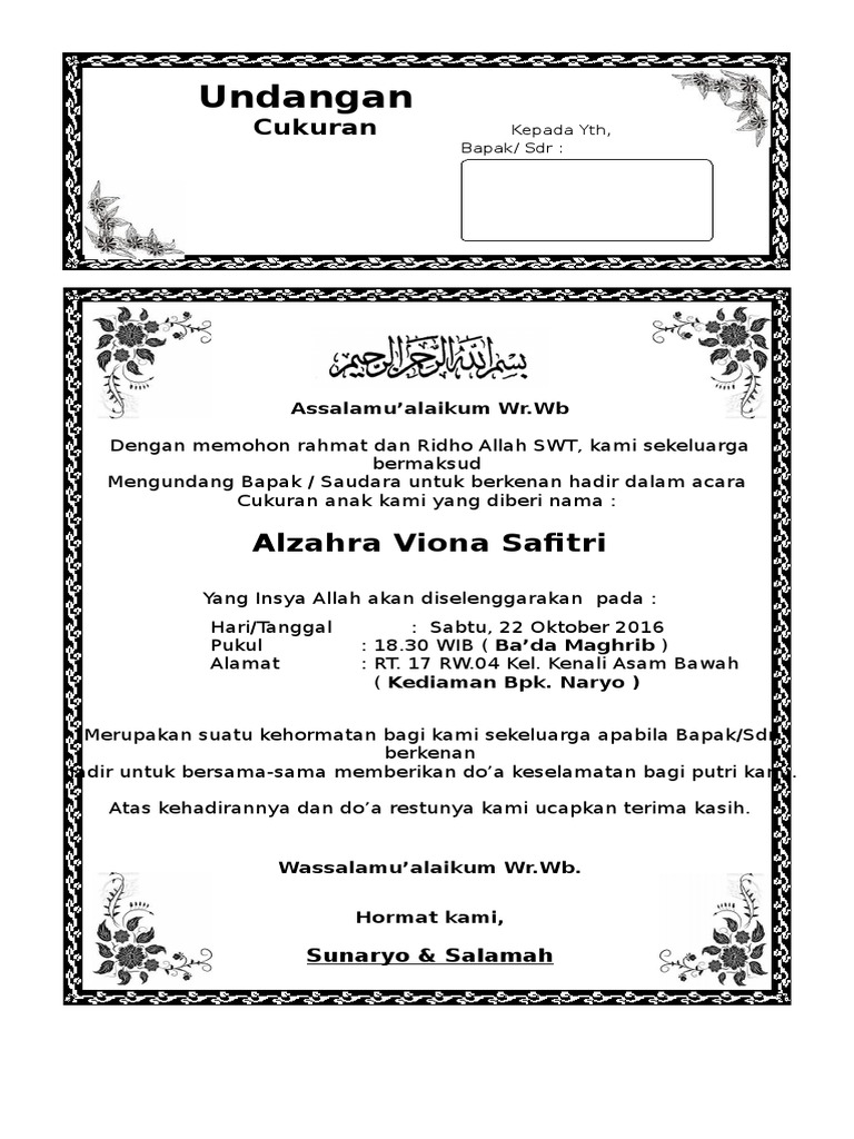 940 Koleksi Contoh Undangan Acara Aqiqah Gratis Terbaru