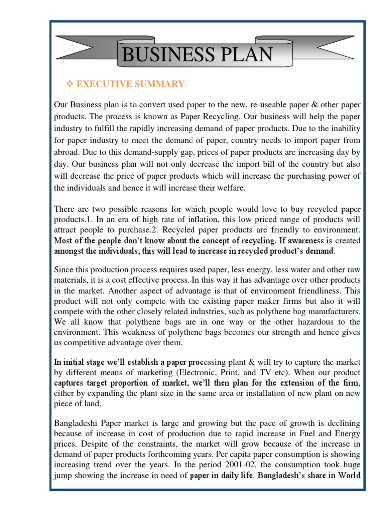 Business Plan Paper Pulp (Paper)