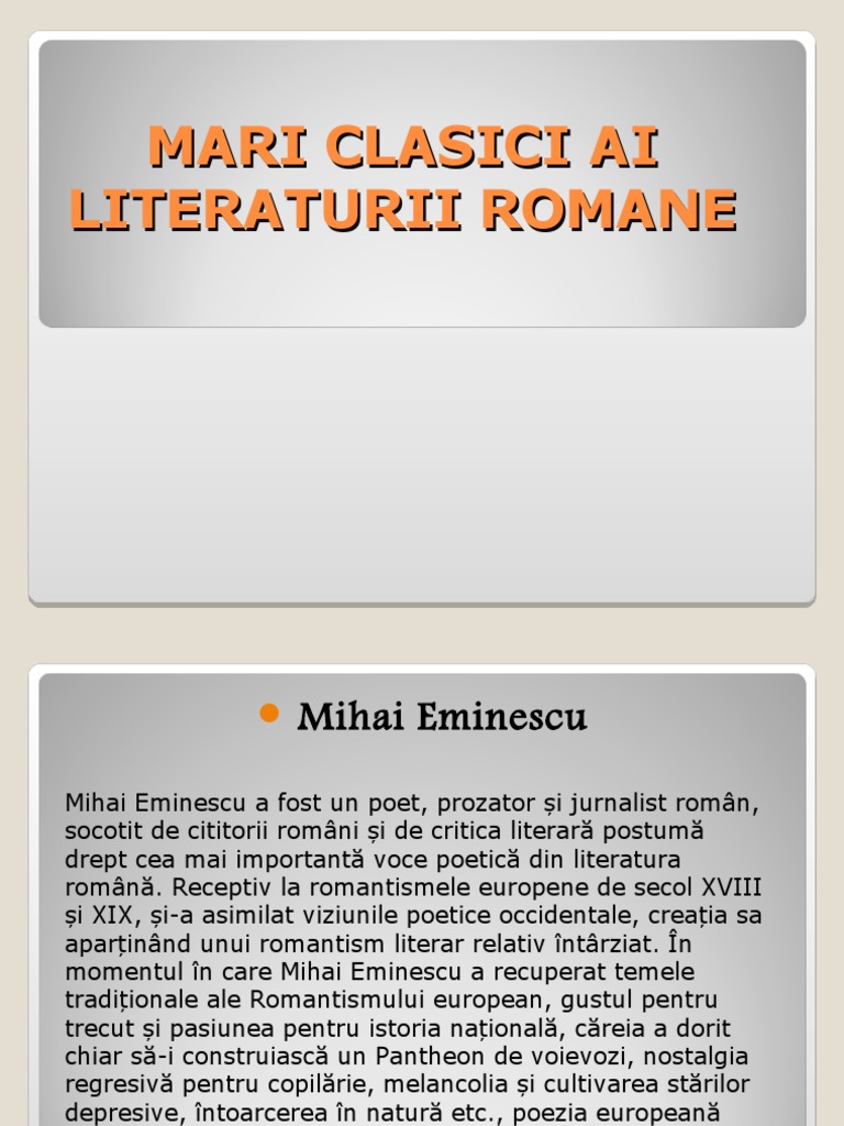 Mari Clasici Ai Literaturii Romane