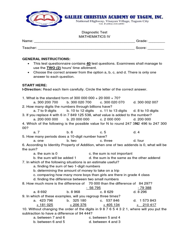 diagnostic-test-math-4-subtraction-multiplication