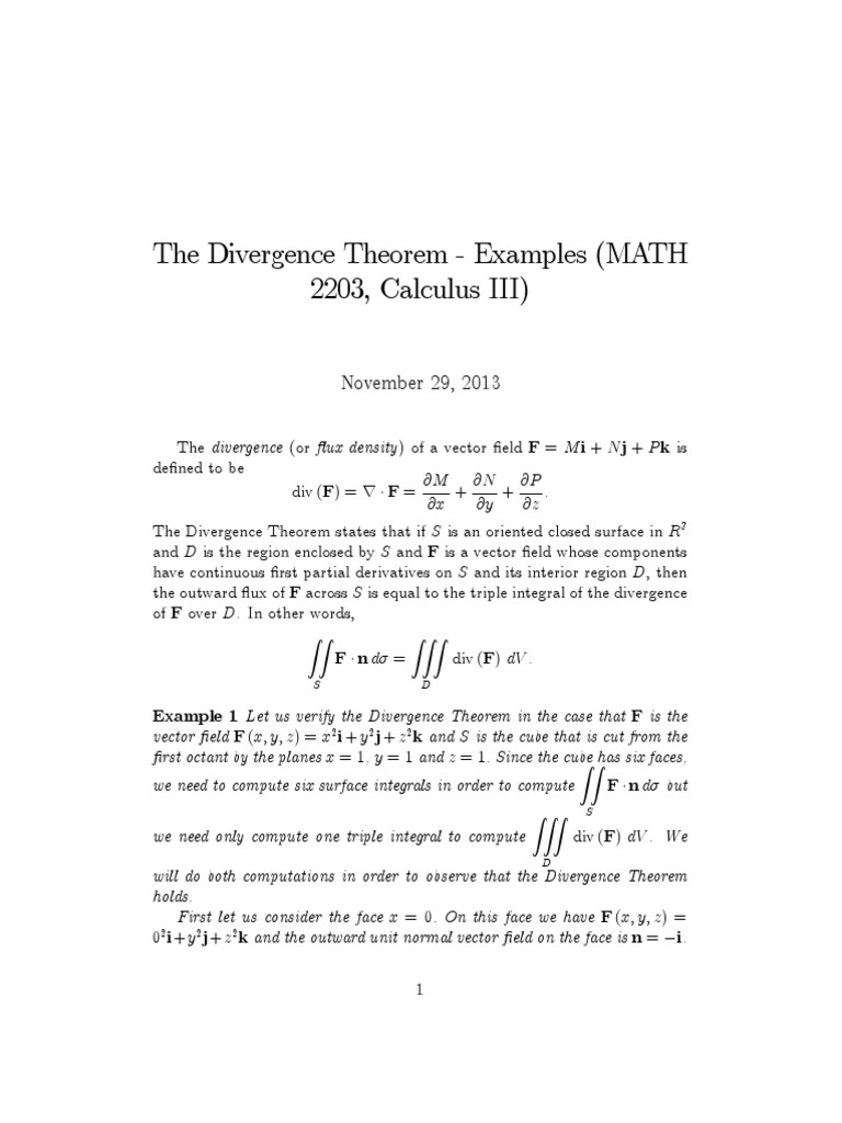 Divergence Theorem Examples in Calculus | PDF | Divergence | Flux