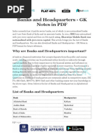 Banks and Headquarters GK Notes in PDF