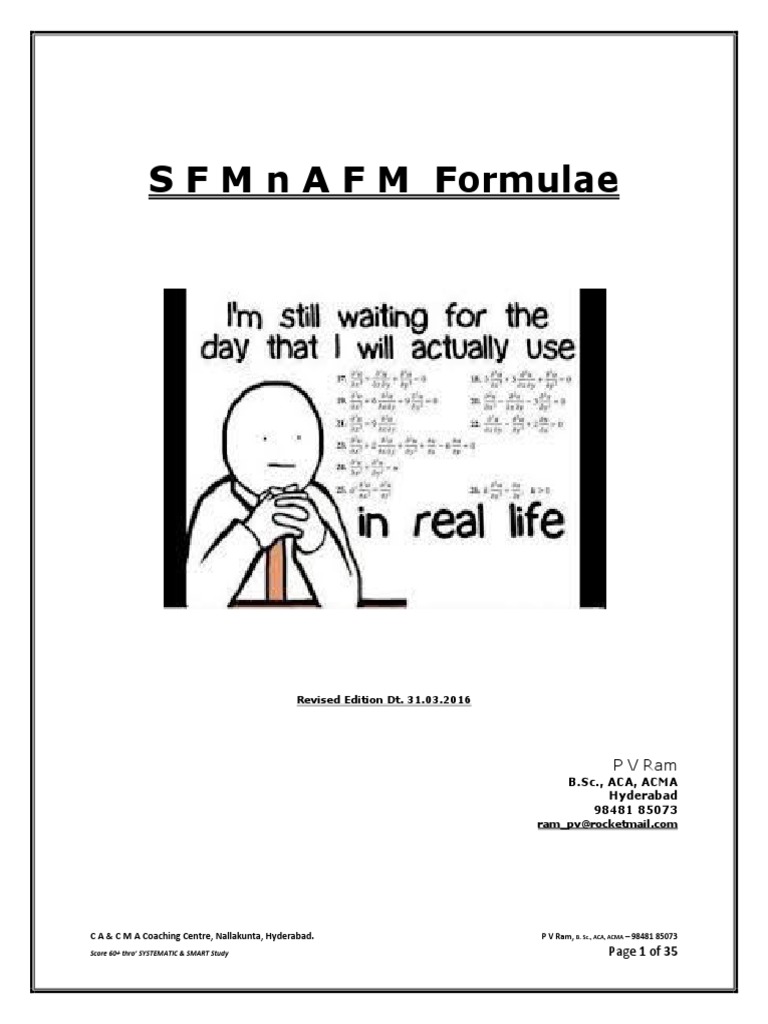 AFM and SFM Formulae Guide | PDF | Bond Duration | Bonds (Finance)
