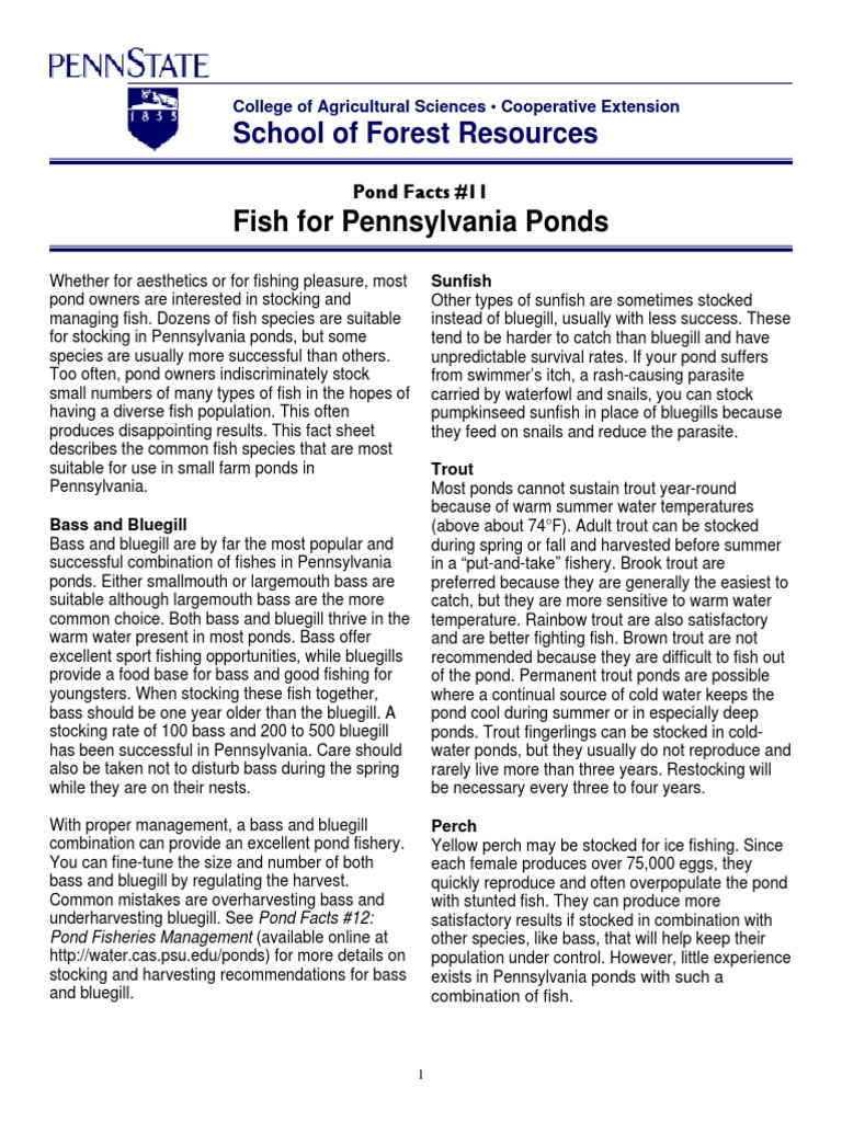 Selecting the Right Fish for Pennsylvania Ponds A Guide to Successful Pond Stocking PDF